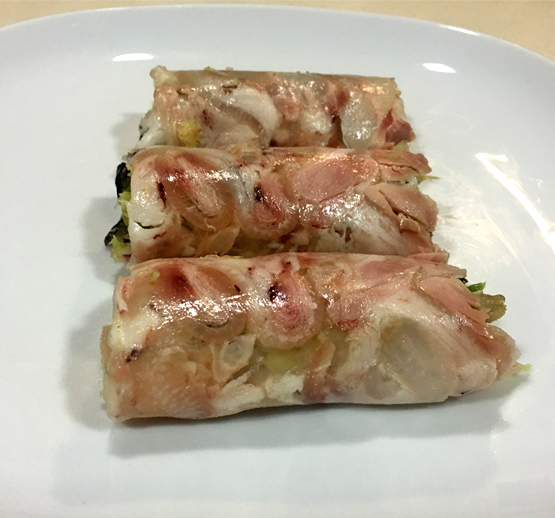 Warm pork leg carpaccio cannelloni